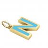 Alphabet Capital Initial Greek Letter Ν Pendant, made of 925 sterling silver / 18k gold finish with turquoise enamel