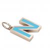 Alphabet Capital Initial Greek Letter Ν Pendant, made of 925 sterling silver / 18k rose gold finish with turquoise enamel