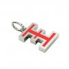 Alphabet Capital Initial Greek Letter Ξ Pendant, made of 925 sterling silver / 18k white gold finish with red enamel