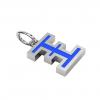 Alphabet Capital Initial Greek Letter Ξ Pendant, made of 925 sterling silver / 18k white gold finish with blue enamel