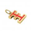 Alphabet Capital Initial Greek Letter Ξ Pendant, made of 925 sterling silver / 18k gold finish with red enamel