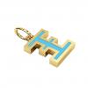Alphabet Capital Initial Greek Letter Ξ Pendant, made of 925 sterling silver / 18k gold finish with turquoise enamel
