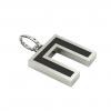 Alphabet Capital Initial Greek Letter Π Pendant, made of 925 sterling silver / 18k white gold finish with black enamel