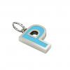 Alphabet Capital Initial Greek Letter Ρ Pendant, made of 925 sterling silver / 18k white gold finish with turquoise enamel