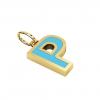 Alphabet Capital Initial Greek Letter Ρ Pendant, made of 925 sterling silver / 18k gold finish with turquoise enamel
