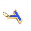Alphabet Capital Initial Greek Letter Υ Pendant, made of 925 sterling silver / 18k gold finish with blue enamel