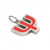 Alphabet Capital Initial Greek Letter Ψ Pendant, made of 925 sterling silver / 18k white gold finish with red enamel