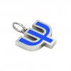 Alphabet Capital Initial Greek Letter Ψ Pendant, made of 925 sterling silver / 18k white gold finish with blue enamel