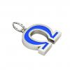 Alphabet Capital Initial Greek Letter Ω Pendant, made of 925 sterling silver / 18k white gold finish with blue enamel