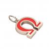 Alphabet Capital Initial Greek Letter Ω Pendant, made of 925 sterling silver / 18k rose gold finish with red enamel