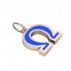 Alphabet Capital Initial Greek Letter Ω Pendant, made of 925 sterling silver / 18k rose gold finish with blue enamel