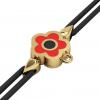 Daisy Evil Eye Macrame Charm Bracelet, made of 925 sterling silver / 18k gold  finish with black and red enamel – black cord