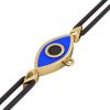 Navette Evil Eye Macrame Charm Bracelet, made of 925 sterling silver / 18k gold  finish with black and blue enamel – black cord