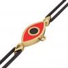 Navette Evil Eye Macrame Charm Bracelet, made of 925 sterling silver / 18k gold  finish with black and red enamel – black cord