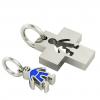 little cross with boy, father and son cobo pendant, made of 925 sterling silver with blue enamel / 22