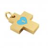 Little Cross with an internal enamel Heart Padlock, made of 925 sterling silver / 18k gold finish with turquoise enamel