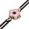 Daisy Evil Eye Macrame Charm Bracelet, made of 925 sterling silver / 18k rose gold  finish with black and pink enamel – black cord
