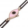 Navette Evil Eye Macrame Charm Bracelet, made of 925 sterling silver / 18k rose gold  finish with black and pink enamel – black cord