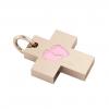 Little Cross with internal enamel Baby Feet, made of 925 sterling silver / 18k rose gold finish with pink enamel
