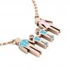 4-members Family necklace, father - 2 sons – mother, made of 925 sterling silver / 18k rose gold finish with turquoise and pink enamel