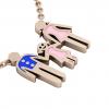 3-members Family necklace, father - daughter – mother, made of 925 sterling silver / 18k rose gold finish with blue and pink enamel