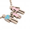 3-members Family necklace, father - daughter – mother, made of 925 sterling silver / 18k rose gold finish with turquoise and pink enamel