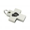 Little Cross with internal enamel Baby Feet, made of 925 sterling silver / 18k white gold finish with black enamel