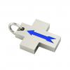 Little Cross with an internal enamel Arrow, made of 925 sterling silver / 18k white gold finish with blue enamel