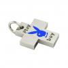 Little Cross with an internal enamel Playboy, made of 925 sterling silver / 18k white gold finish with blue enamel