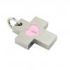 Little Cross with an internal enamel Heart Padlock, made of 925 sterling silver / 18k white gold finish with pink enamel