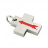 Little Cross with an internal enamel Arrow, made of 925 sterling silver / 18k white gold finish with red enamel