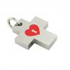 Little Cross with an internal enamel Heart Padlock, made of 925 sterling silver / 18k white gold finish with red enamel