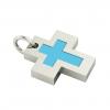 Little Cross with an internal enamel Cross, made of 925 sterling silver / 18k white gold finish with turquoise enamel