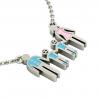 4-members Family necklace, father - 2 sons – mother, made of 925 sterling silver / 18k white gold finish with turquoise and pink enamel