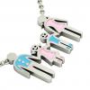4-members Family necklace, father - daughter - son – mother, made of 925 sterling silver / 18k white gold finish with turquoise and pink enamel