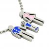 3-members Family necklace, father - son – mother, made of 925 sterling silver / 18k white gold finish with blue and pink enamel
