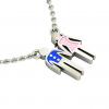 couple, man and woman necklace, made of 925 sterling silver / 18k white gold finish with blue and pink enamel