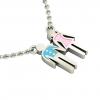 couple, man and woman necklace, made of 925 sterling silver / 18k white gold finish with turquoise and pink enamel  