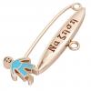 baby safety pin, boy – να ζηση, made of 18k rose gold vermeil on 925 sterling silver with turquoise  enamel