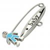 baby safety pin, boy – baby, made of 18k white gold vermeil on 925 sterling silver with turquoise enamel