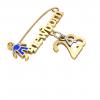 baby safety pin, boy – newborn – April 23rd, made of 18k yellow gold vermeil on 925 sterling silver with blue enamel