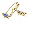 baby safety pin, boy – newborn – August 14th, made of 18k yellow gold vermeil on 925 sterling silver with blue enamel