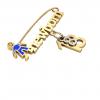 baby safety pin, boy – newborn – August 18th, made of 18k yellow gold vermeil on 925 sterling silver with blue enamel