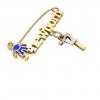 baby safety pin, boy – newborn – December 7th, made of 18k yellow gold vermeil on 925 sterling silver with blue enamel