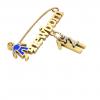 baby safety pin, boy – newborn – February 11th, made of 18k yellow gold vermeil on 925 sterling silver with blue enamel