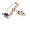 baby safety pin, boy – newborn – February 19th, made of 18k rose gold vermeil on 925 sterling silver with blue enamel