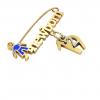 baby safety pin, boy – newborn – February 19th, made of 18k yellow gold vermeil on 925 sterling silver with blue enamel