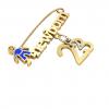 baby safety pin, boy – newborn – February 23rd, made of 18k yellow gold vermeil on 925 sterling silver with blue enamel