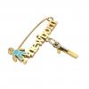 baby safety pin, boy – newborn – January 1st, made of 18k gold vermeil on 925 sterling silver with turquoise  enamel