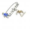 baby safety pin, boy – newborn – January 22nd, made of 18k white gold vermeil on 925 sterling silver with blue enamel